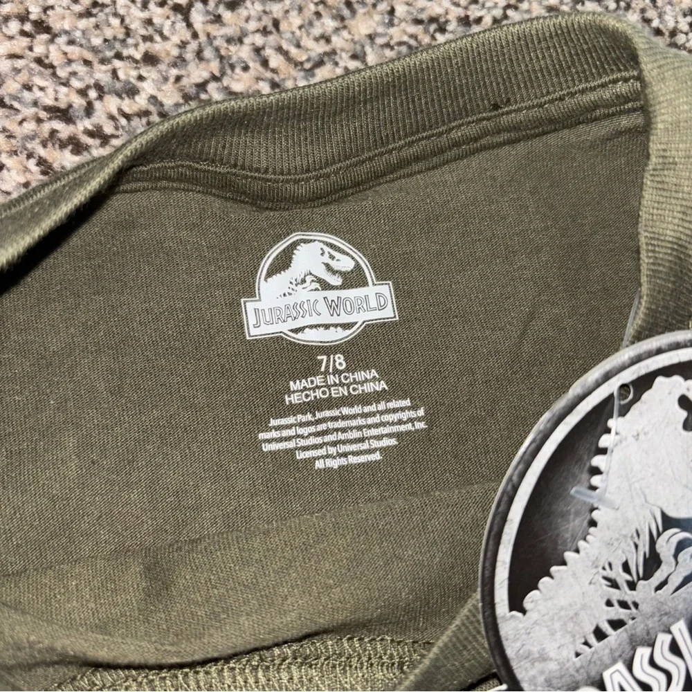 Dinosaur and Jurassic Park Tees -Neon Green & Dark Green Boys Size 7 7/8 Fun Set